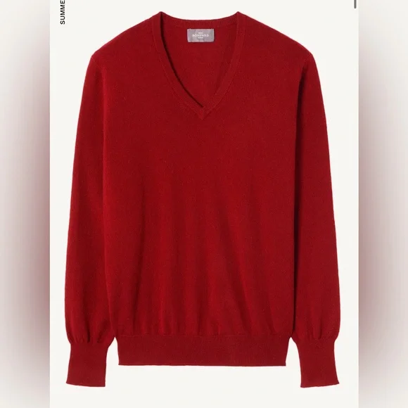 Eric Bompard Men’s Relaxed V-Neck Sweater XL Red Cotton Cashmere Blend NWT